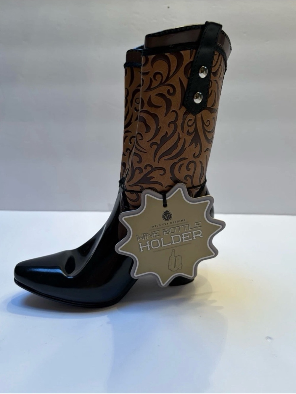 Wild Eye Designs Ceramic Boot Wine Bottle Holder Decorative Brown Black-NWT